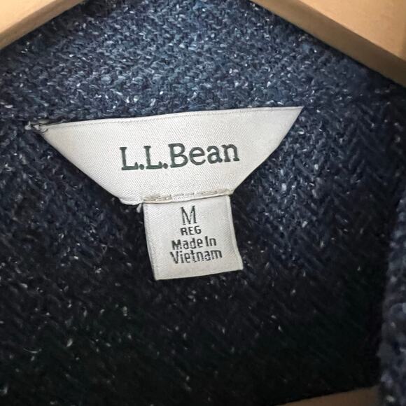 L.L.Bean Women's Tweed Blazer Jacket Wool Medium Blue Lined Elbow Patches - Picture 2 of 6